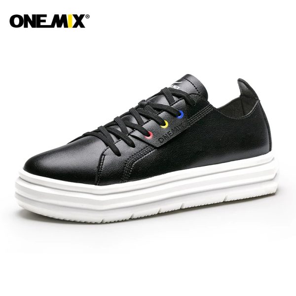 Onemix New Men Running Shoes for Women Outdoor Sports Walking Shoes PU Leather Solid Color Female Casual Thick Sole Sneakers